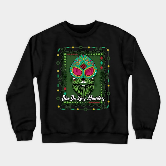 Sugar Skull Day Of The Dead Green Crewneck Sweatshirt by RadStar